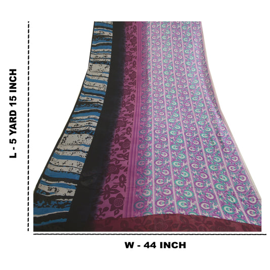 Sanskriti Vintage Sarees Purple Pure Georgette Silk Printed Sari Craft Sustainable Fabric
