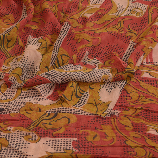 Sanskriti Vintage Sarees Red Pure Georgette Silk Printed Sari Soft Craft Sustainable Fabric