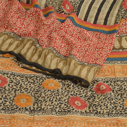 Sanskriti Vintage Sarees Multi Pure Georgette Silk Printed Sari Craft Sustainable Fabric