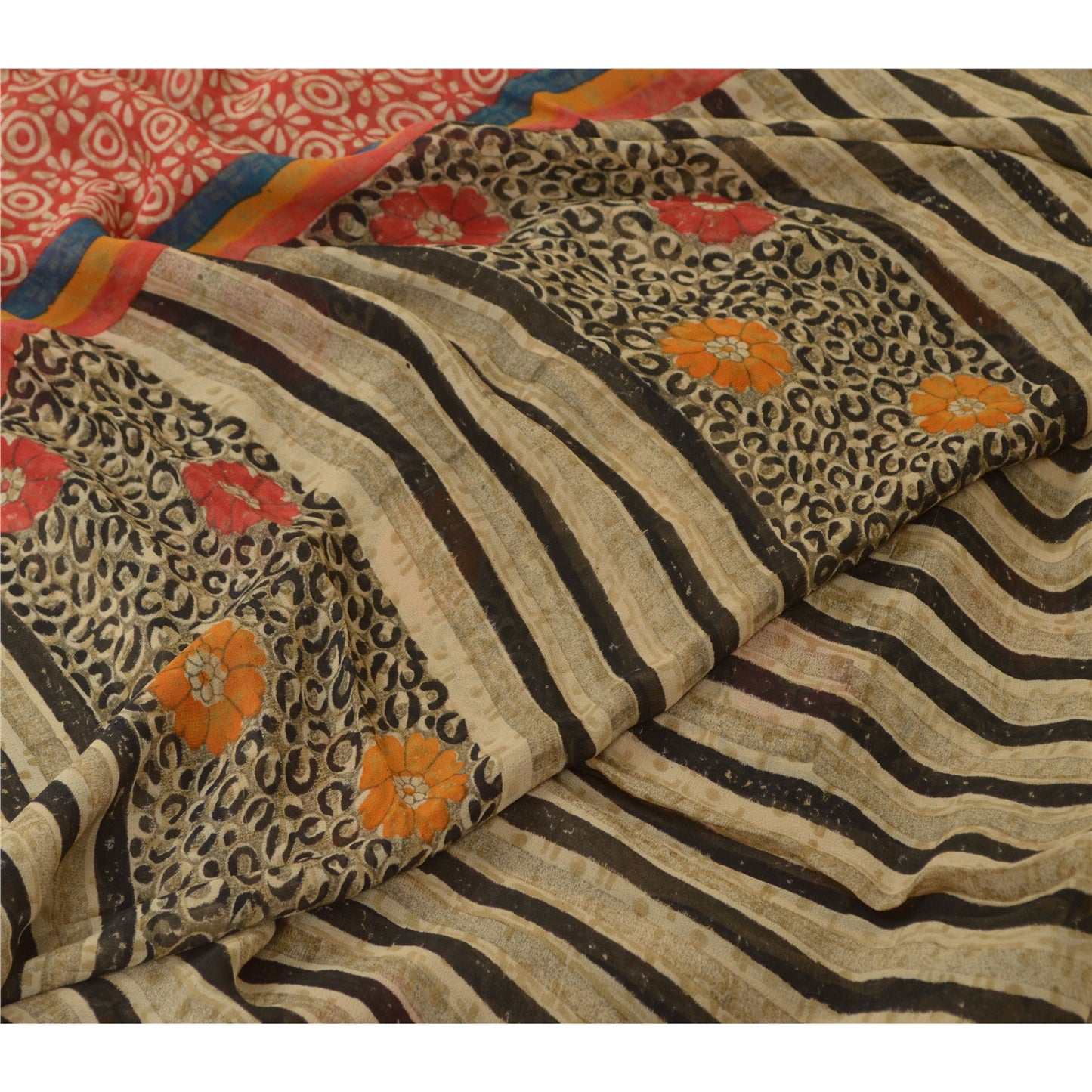 Sanskriti Vintage Sarees Multi Pure Georgette Silk Printed Sari Craft Sustainable Fabric