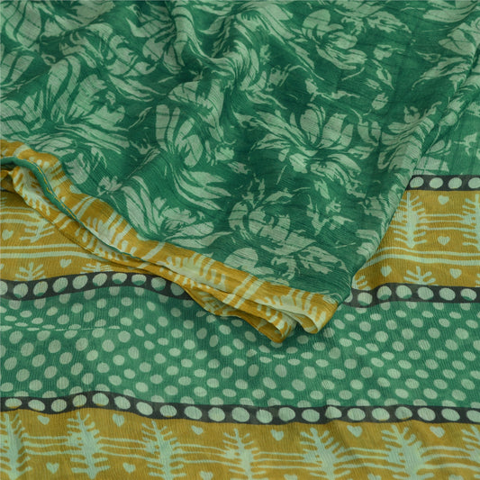 Sanskriti Vintage Sarees Green Pure Chiffon Silk Printed Sari Soft Craft Sustainable Fabric
