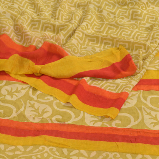 Sanskriti Vintage Sarees Green Pure Georgette Silk Printed Sari Craft Sustainable Fabric