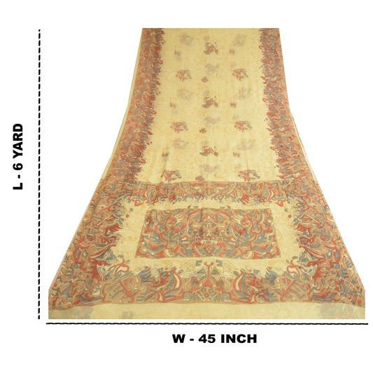 Sanskriti Vintage Sarees From India Lemon Georgette Printed Sari Craft Sustainable Fabric