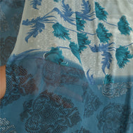 Sanskriti Vintage Sarees Blue Pure Georgette Silk Printed Sari 5yd Craft Fabric