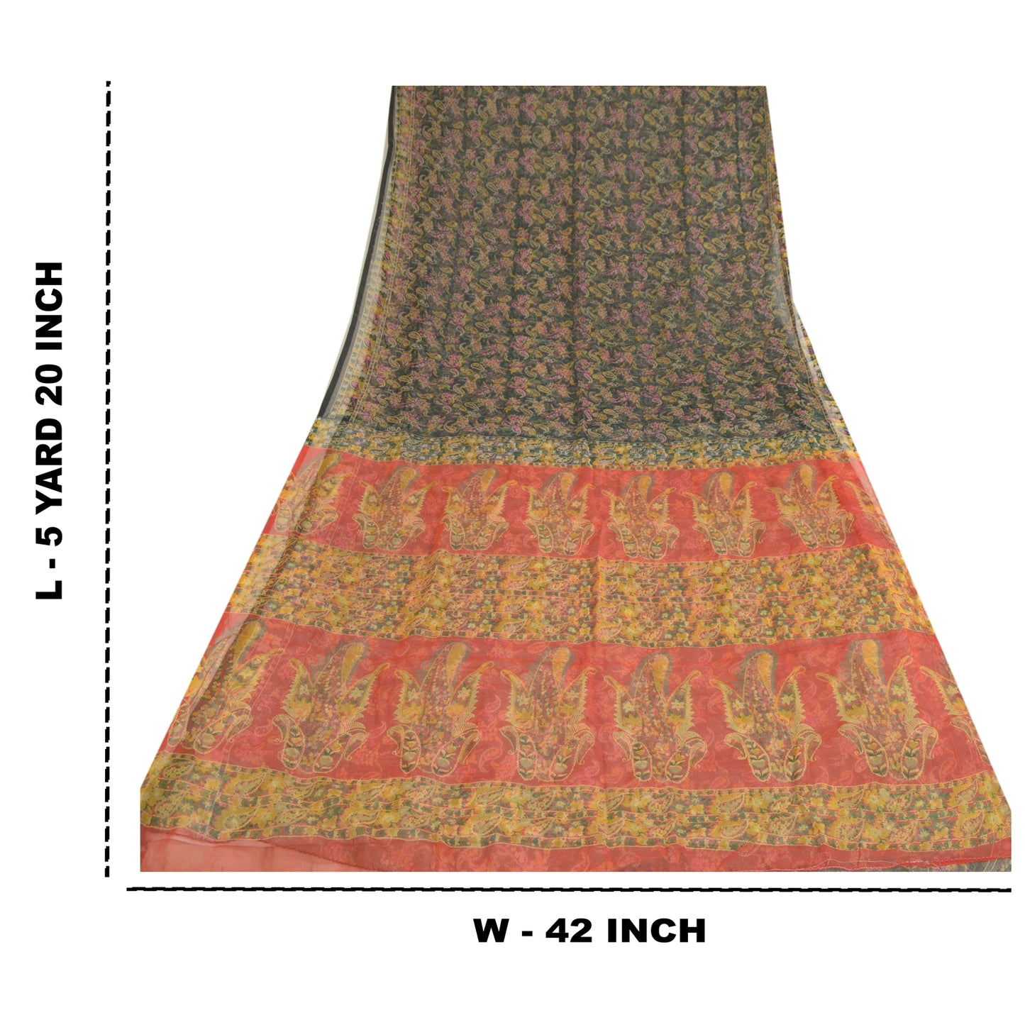 Sanskriti Vintage Sarees Indian Black/Red Chiffon Printed Sari 5yd Craft Sustainable Fabric