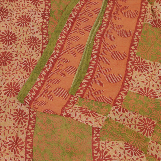 Sanskriti Vintage Sarees Multi Pure Georgette Silk Printed Sari 5yd Craft Sustainable Fabric