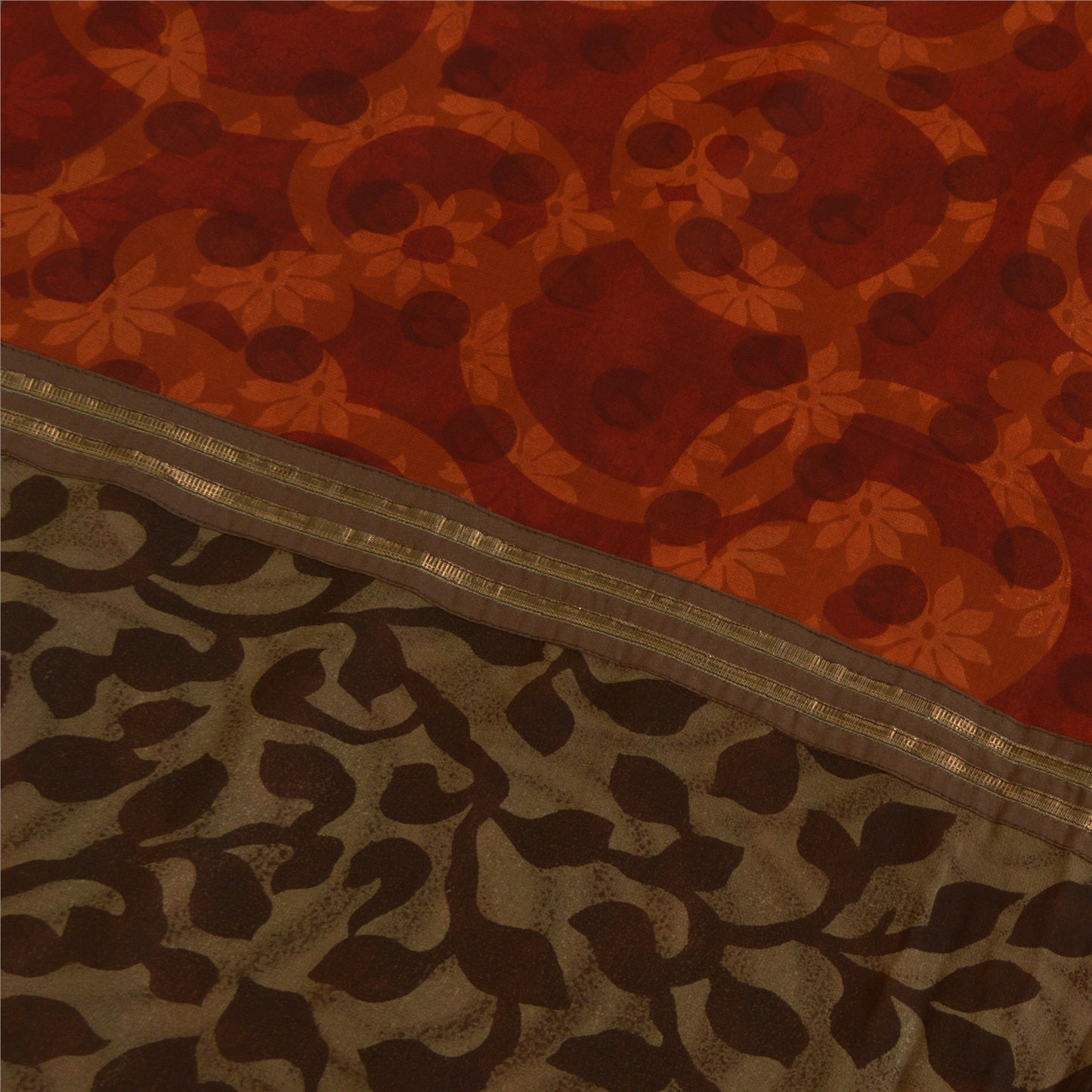 Sanskriti Vintage Sarees Dark Red Pure Georgette Silk Printed Sari Craft Sustainable Fabric