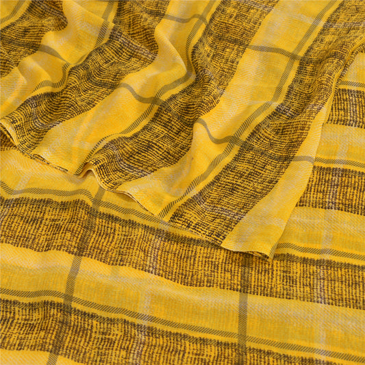 Sanskriti Vintage Sarees Indian Yellow/Black Printed Georgette Sari Craft Sustainable Fabric