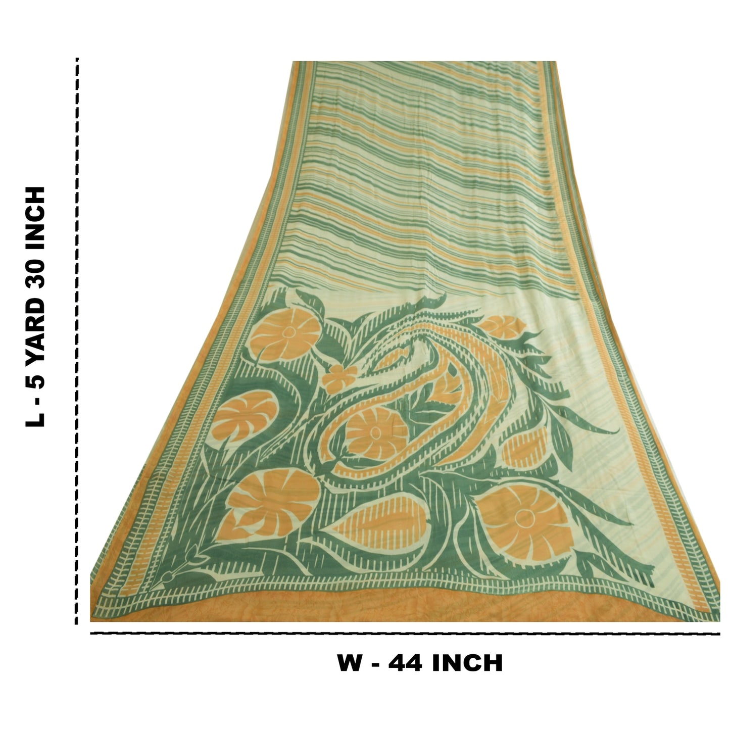 Sanskriti Vintage Sarees Green/Orange Pure Georgette Silk Print Sari CraftSustainable Fabric