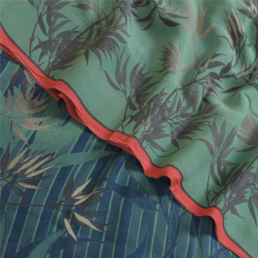 Sanskriti Vintage Sarees Green Pure Georgette Silk Printed Sari 6yd Craft Sustainable Fabric