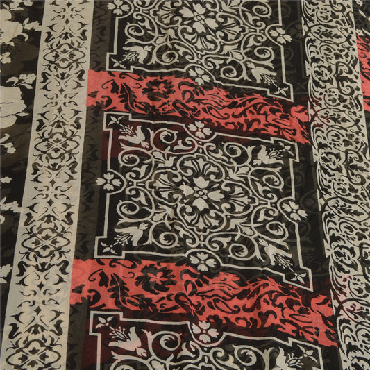 Сари Sanskriti Vintage, черная смесь жоржета, сари с цветочным принтом, экологически чистая ткань для рукоделия