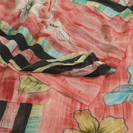 Sanskriti Vintage Sarees Indisk Rød Ren Georgette Silke Trykt Sari Håndværk Bæredygtigt Stoff