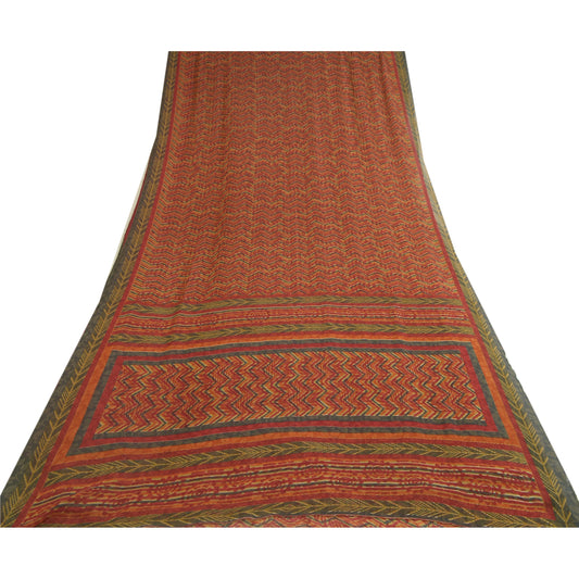 Sanskriti Vintage Sarees Indisk Rød Ren Georgette Silke Trykt Sari Håndværk Bæredygtigt Stoff
