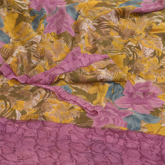 Sanskriti Vintage Sarees Multicolor Pure Georgette Silk Print Sari Craft Sustainable Fabric