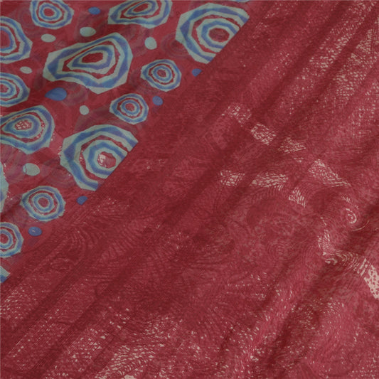 Sanskriti Vintage Sarees Dark Red Pure Chiffon Silk Printed Sari Craft Sustainable Fabric