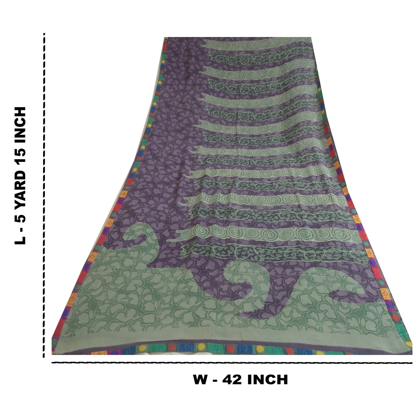 Sanskriti Vintage Sarees Purple/Green Pure Georgette Silk Printed Sari Sustainable Fabric