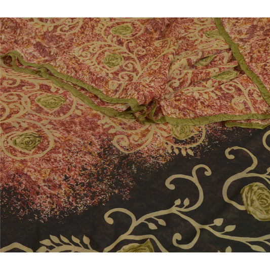 Sanskriti Vintage Sarees Red 100% Pure Georgette Silk Printed Sari Craft Sustainable Fabric