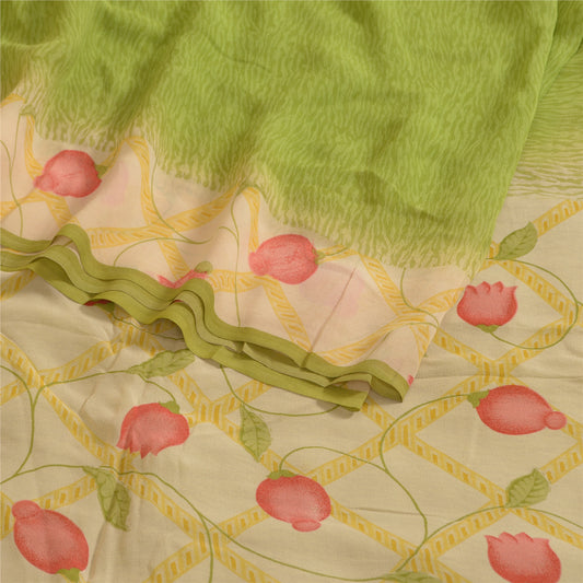 Sanskriti Vintage Sarees Green Pure Georgette Silk Printed Sari 5yd Craft Sustainable Fabric