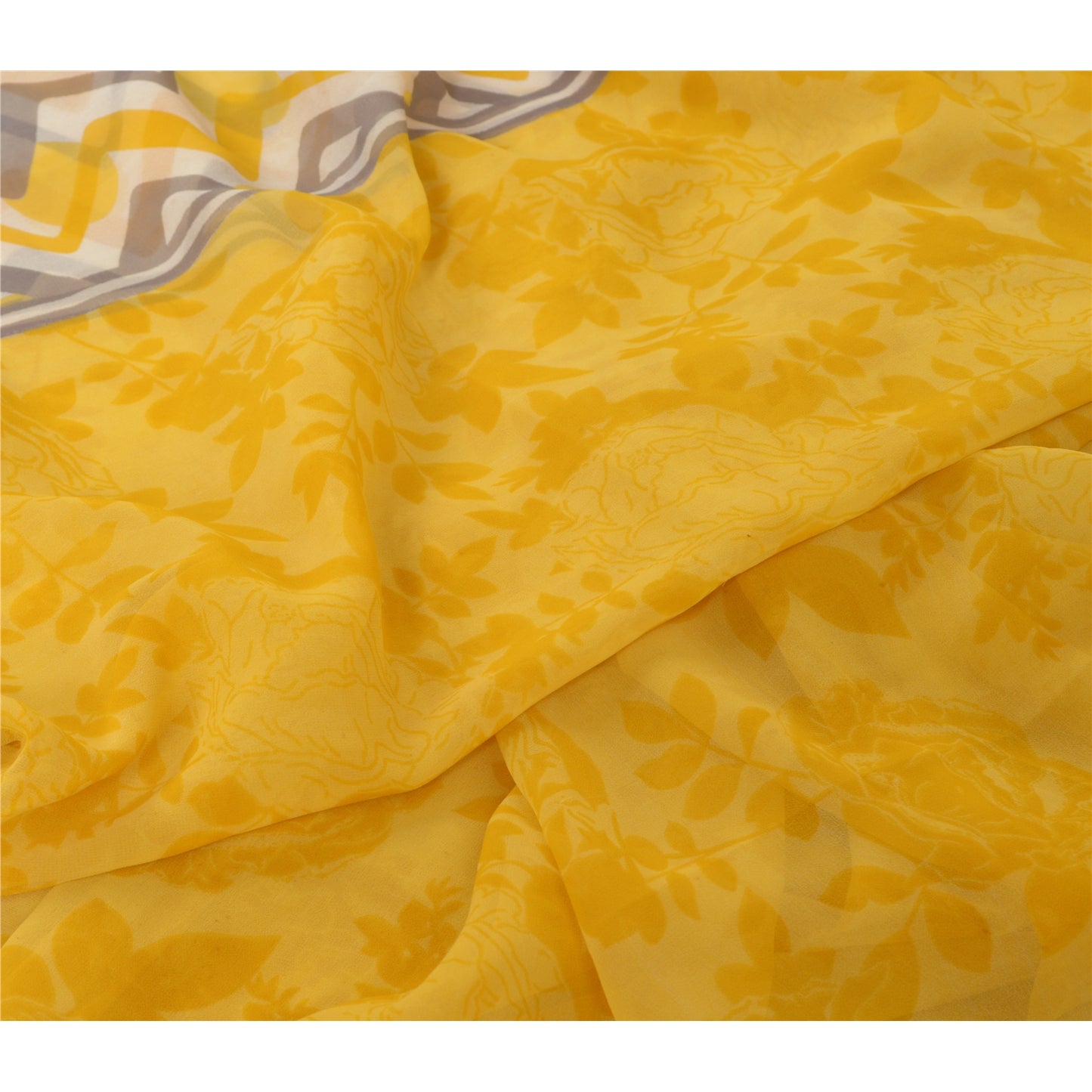 Sanskriti Vintage Sarees From India Yellow Georgette Printed Sari Craft Sustainable Fabric