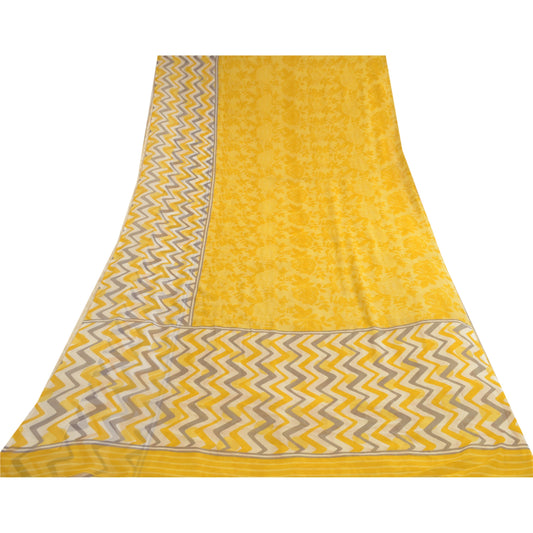 Sanskriti Vintage Sarees From India Yellow Georgette Printed Sari Craft Sustainable Fabric