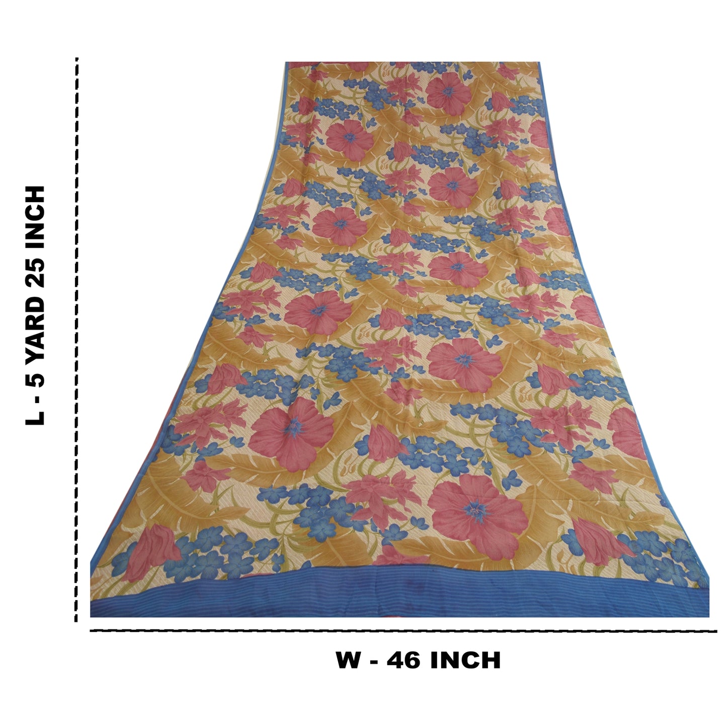 Sanskriti Vintage Sarees Pink/Cream Pure Georgette Silk Print Sari Craft Sustainable Fabric