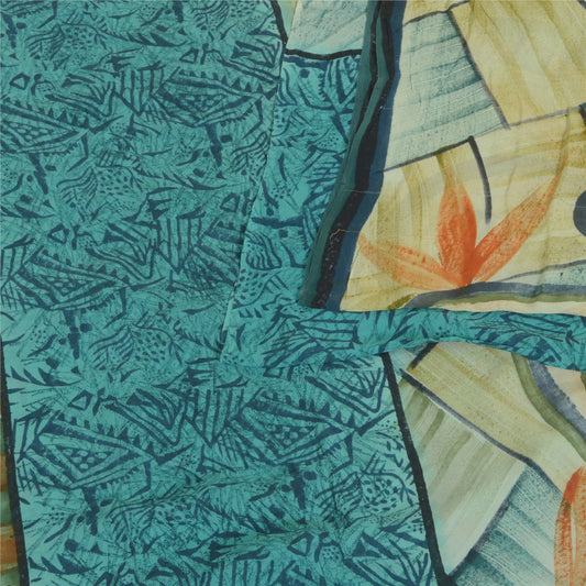 Sanskriti Vintage Sarees Blå Ren Georgette Silke Trykt Sari 5yd Håndværk Bæredygtigt Stoff