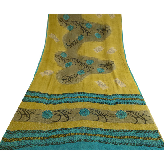 Sanskriti Vintage Sarees Green Pure Georgette Silk Printed Sari 5yd Craft Sustainable Fabric