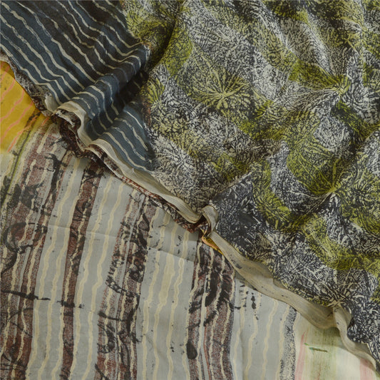 Sanskriti Vintage Sarees Multi Pure Georgette Silk Printed Sari 5yd Craft Sustainable Fabric