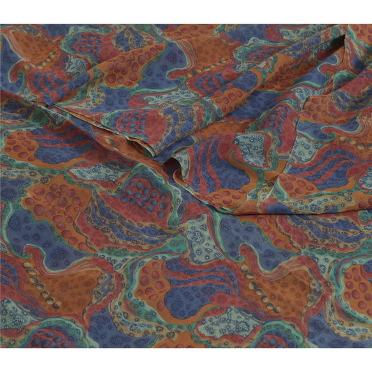 Sanskriti Vintage Sarees Multicolor Pure Georgette Silk Print Sari Craft Sustainable Fabric