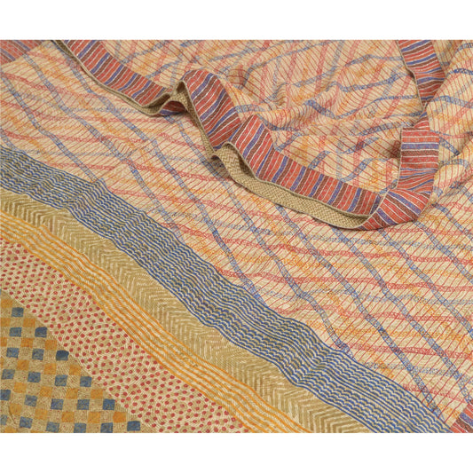 Sanskriti Vintage Sarees Multi Pure Georgette Silk Printed Sari 5yd Craft Sustainable Fabric