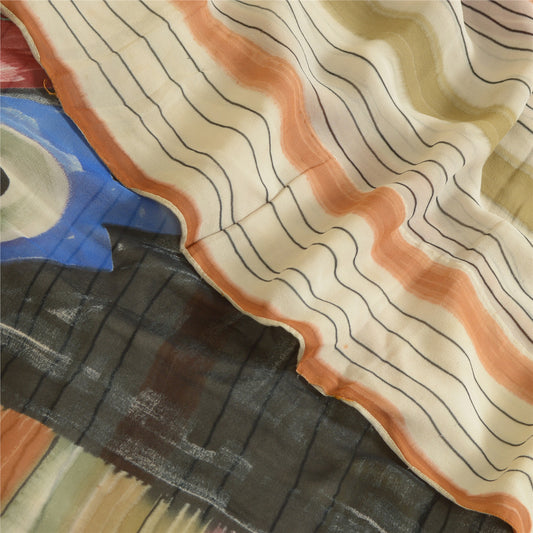 Sanskriti Vintage Sarees Multi Pure Georgette Silk Printed Sari 5yd Craft Sustainable Fabric