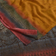 Sanskriti Vintage Sarees Saffron Pure Chiffon Silk Printed Sari 5yd Craft Fabric