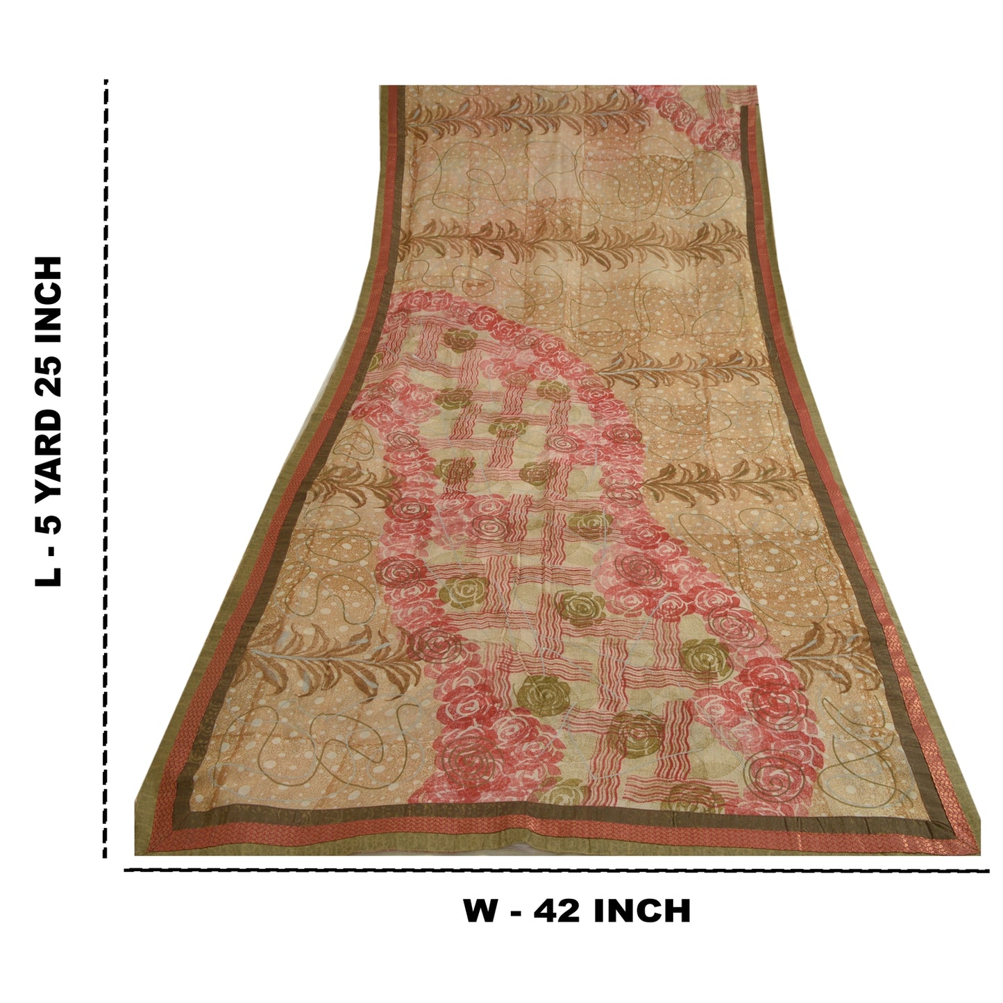 Sanskriti Vintage Sarees Light-Brown Pure Georgette Silk Print Sari Craft Sustainable Fabric