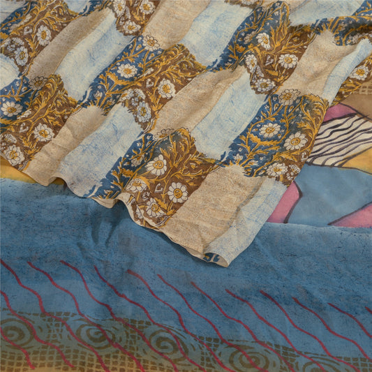 Sanskriti Vintage Sarees Multi Pure Georgette Silk Printed Sari 6yd Craft Sustainable Fabric