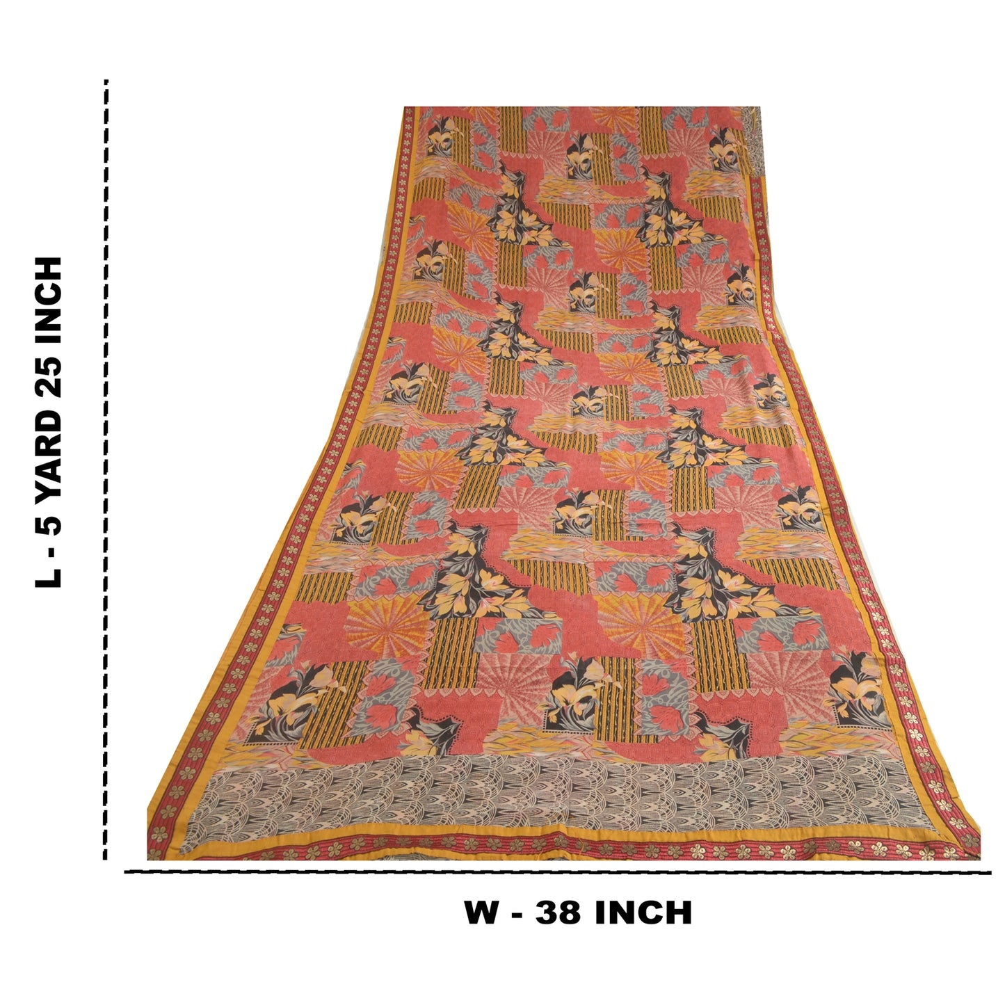 Sanskriti Vintage Sarees Red Pure Georgette Silk Printed Sari 5yd Craft Sustainable Fabric