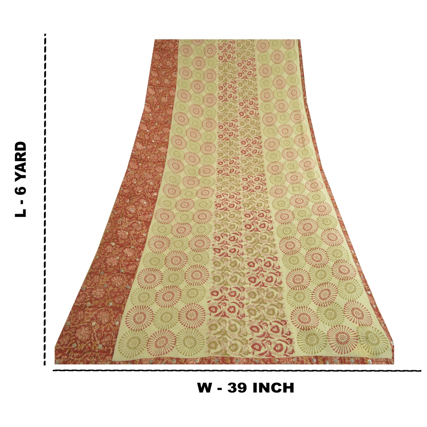 Sanskriti Vintage Sarees Pastel-Green/Red Beads Pure Georgette Print Sari Sustainable Fabric