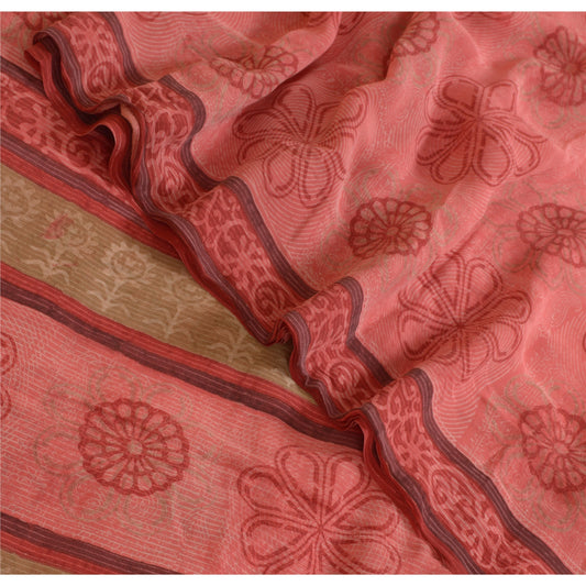 Sanskriti Vintage Sarees BlushPink Pure Georgette Silk Printed Sari Craft Sustainable Fabric
