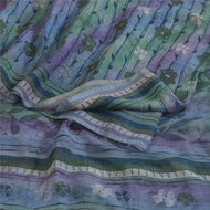 Sanskriti Vintage Sarees Blue/Purpel Pure Chiffon Silk Printed Sari 5yd Fabric