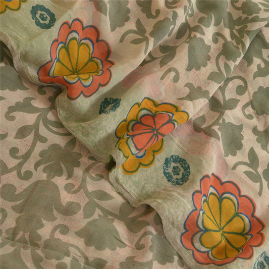 Sanskriti Vintage Sarees Multi Pure Georgette Silk Printed Sari 5yd Craft Sustainable Fabric