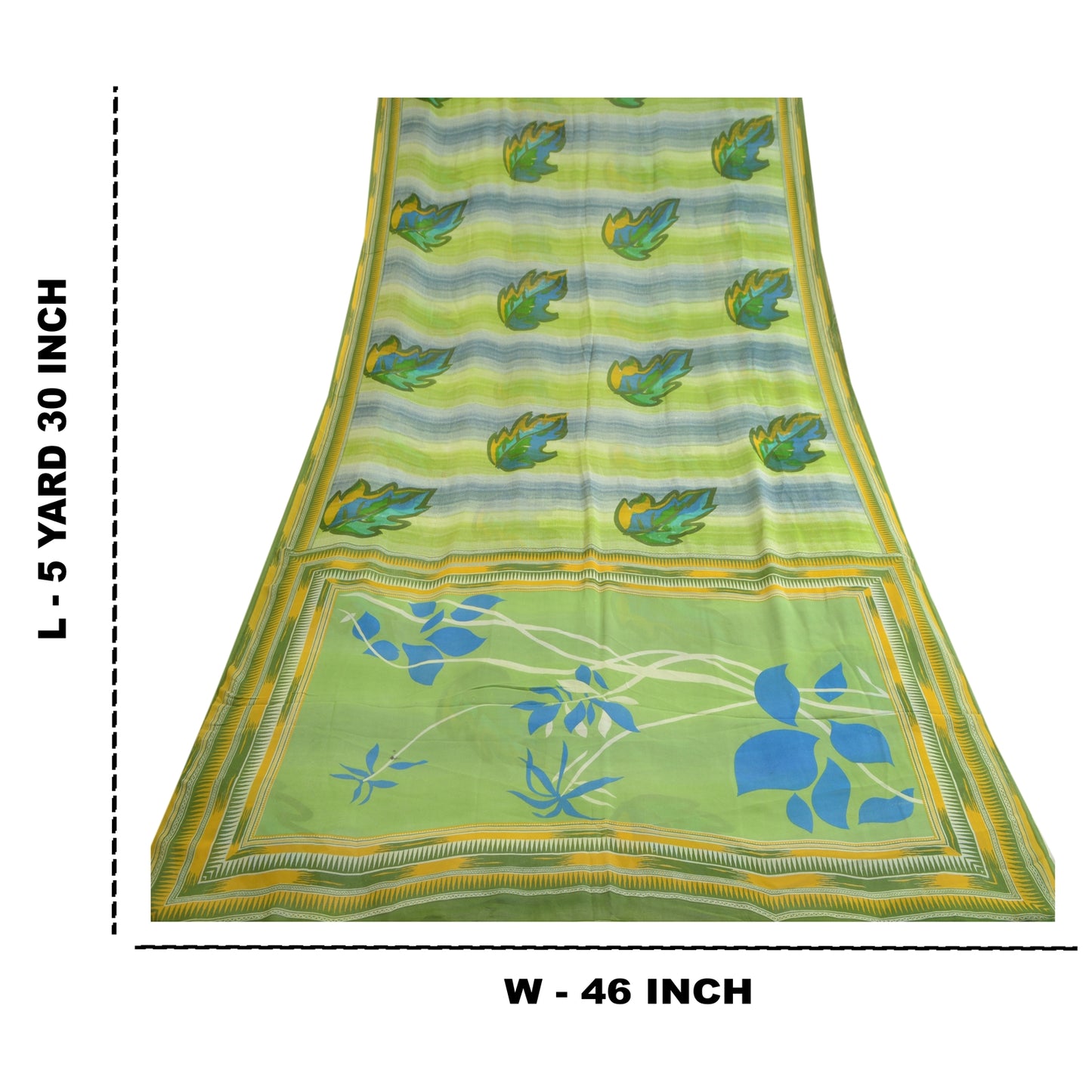 Sanskriti Vintage Sarees Green Pure Georgette Silk Printed Sari 5yd Craft Sustainable Fabric