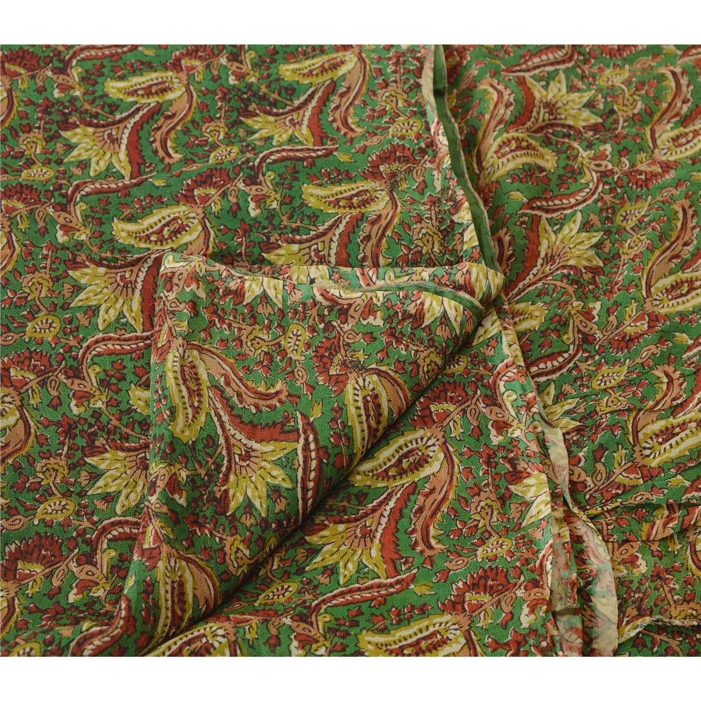 Sanskriti Vintage Green Saree Blend Georgette Printed Printed Sari Craft Sustainable Fabric