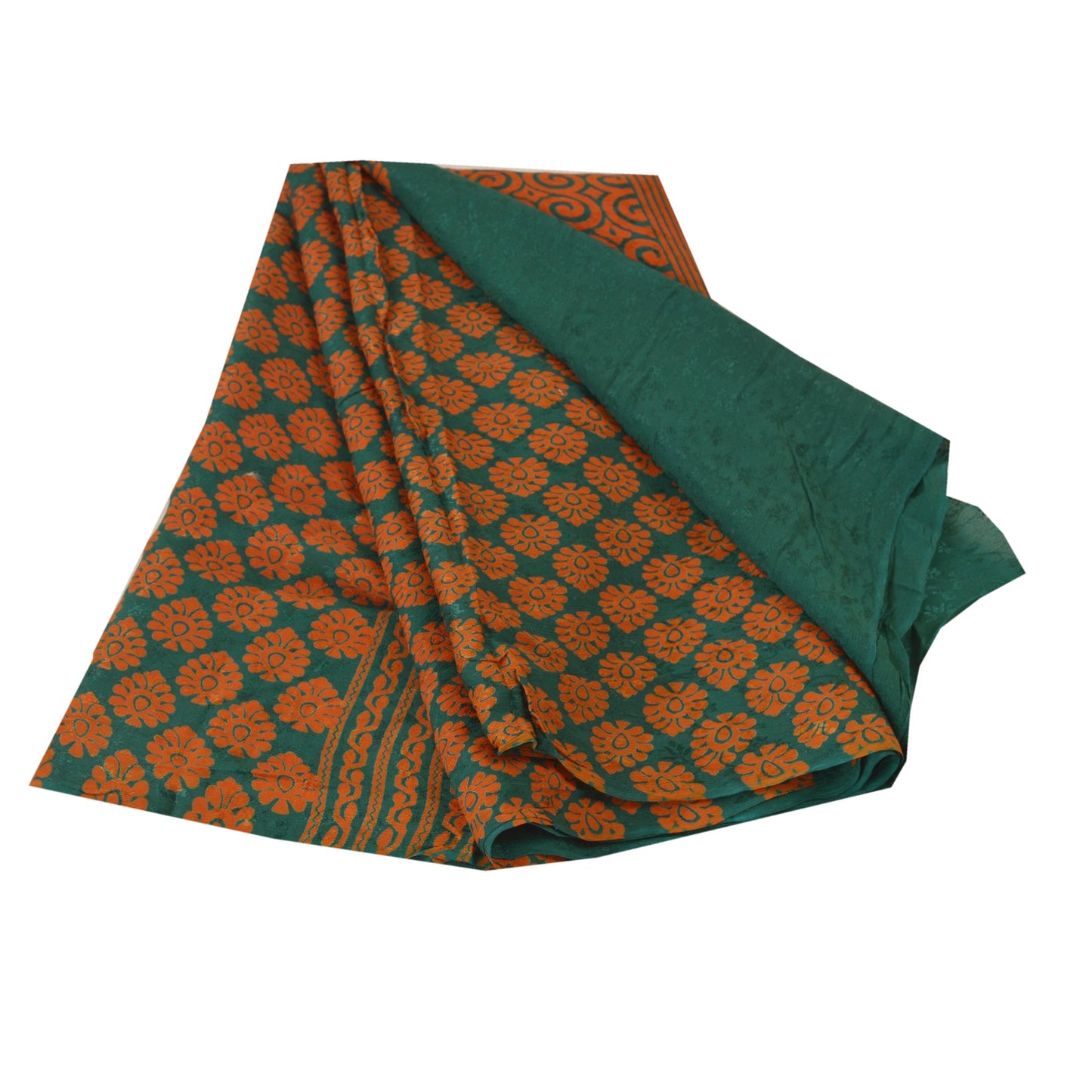 Sanskriti Vintage Green Saree Blend Georgette Printed Sari Craft 5 Yard Sustainable Fabric