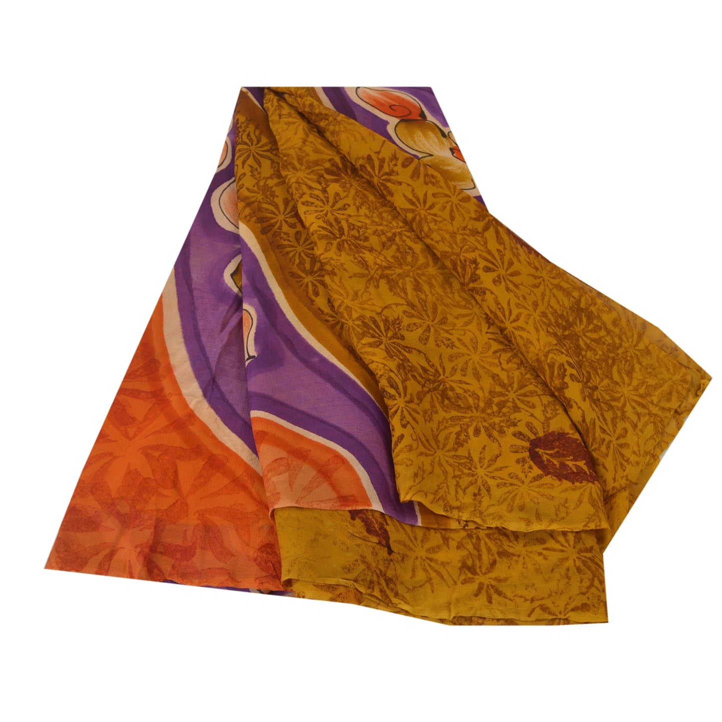 Ткань для сари Sanskriti Vintage Saffron Saree Blend Georgette Printed Sari Craft Sustainable Fabric