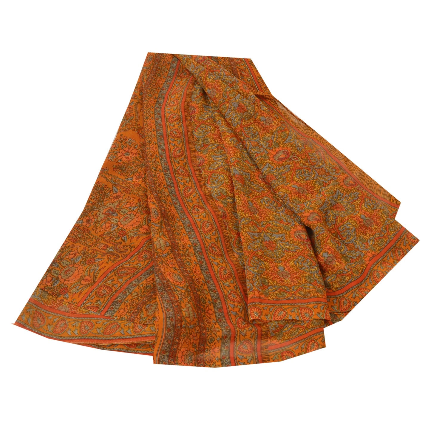 Sanskriti Vintage Orange Saree Georgette Printed Sari Craft 5Yd Decor Sustainable Fabric