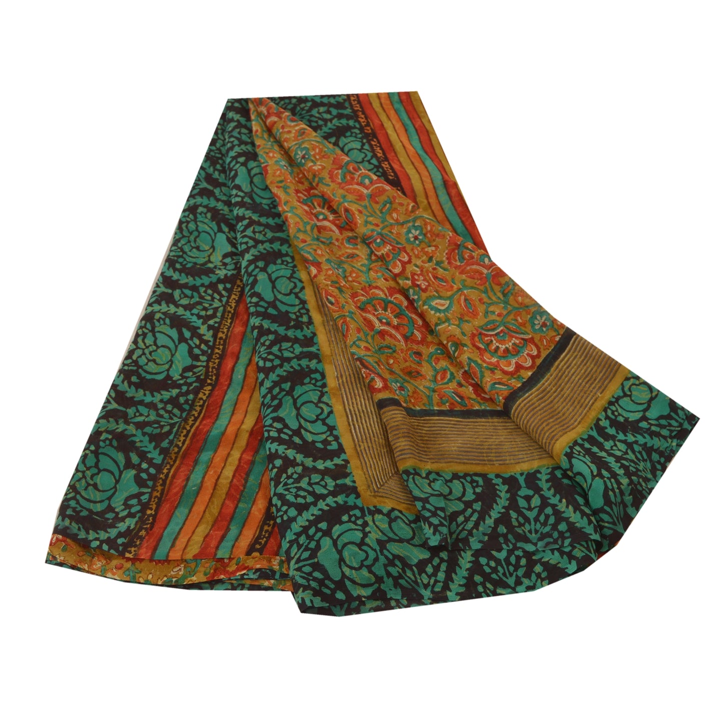 Sanskriti Vintage Saffron Saree Pure Georgette Silk Printed Sari Craft Sustainable Fabric