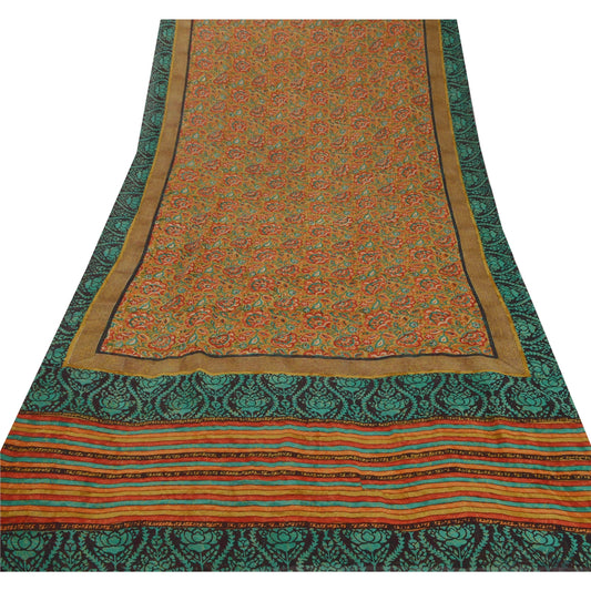 Sanskriti Vintage Saffron Saree Pure Georgette Silk Printed Sari Craft Sustainable Fabric