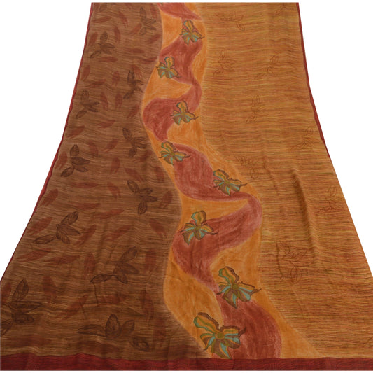 Sanskriti Vintage Saffron Saree Pure Georgette Silk Printed Sari Craft Sustainable Fabric