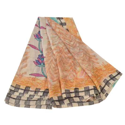 Sanskriti Vintage Peach Sarees Pure Georgette Silk Printed Sari Craft Sustainable Fabric