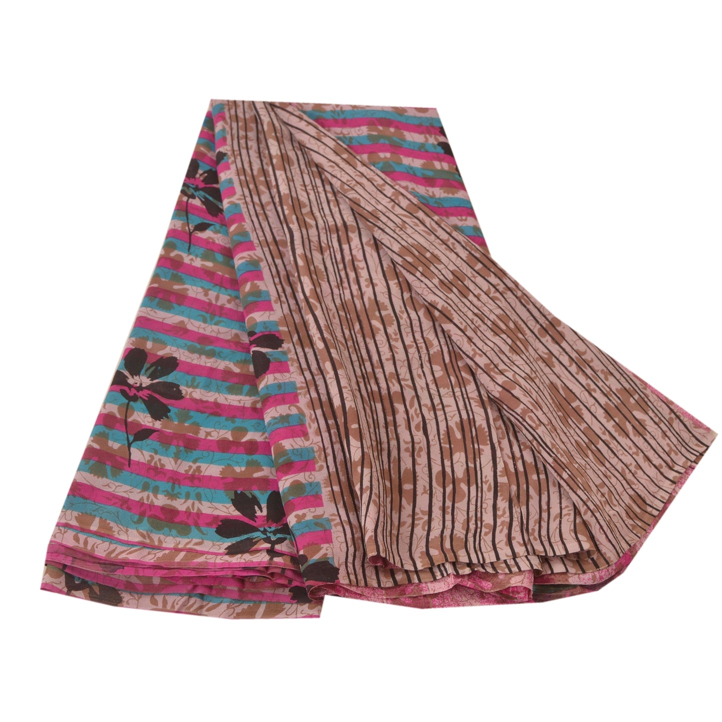 Sanskriti Vintage Pink Saree 100% Pure Georgette Silk Printed Sari Craft Sustainable Fabric