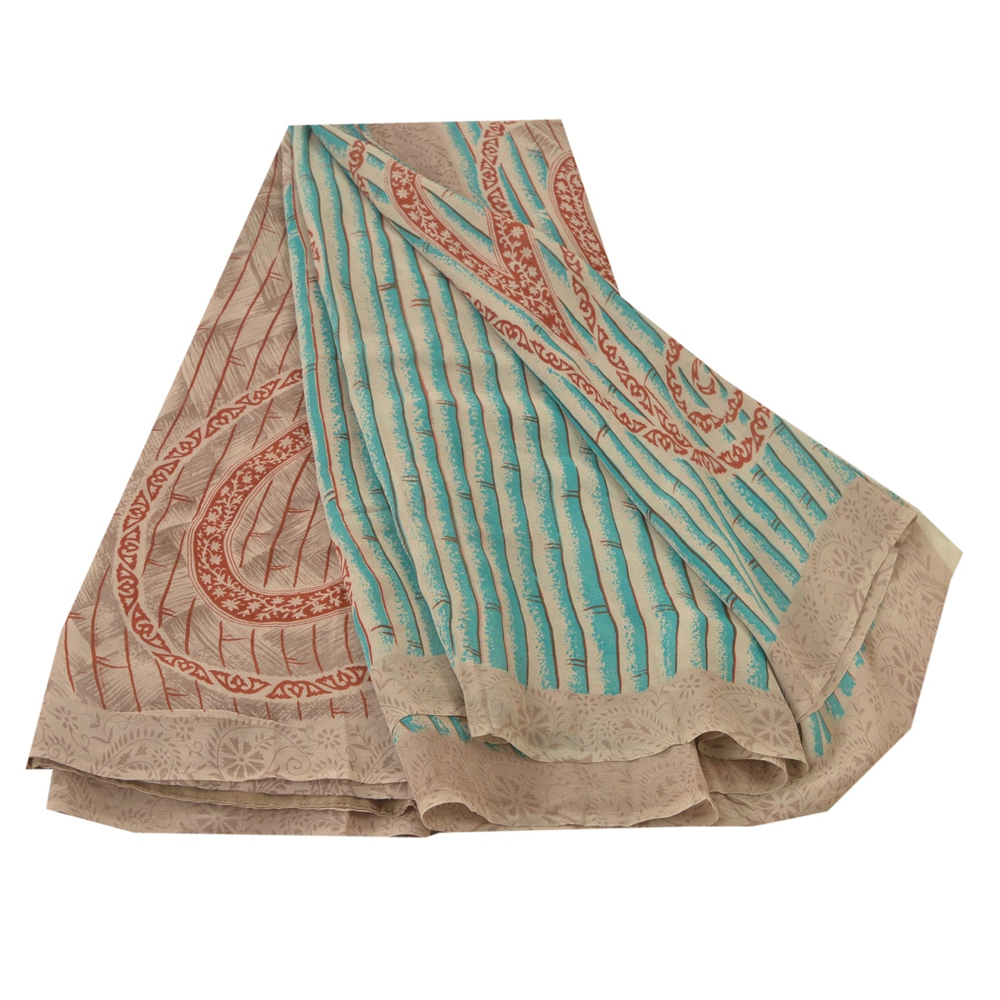 Sanskriti Vintage Bollywood Printed Sari Pure Georgette Silk Sustainable Fabric Green Saree